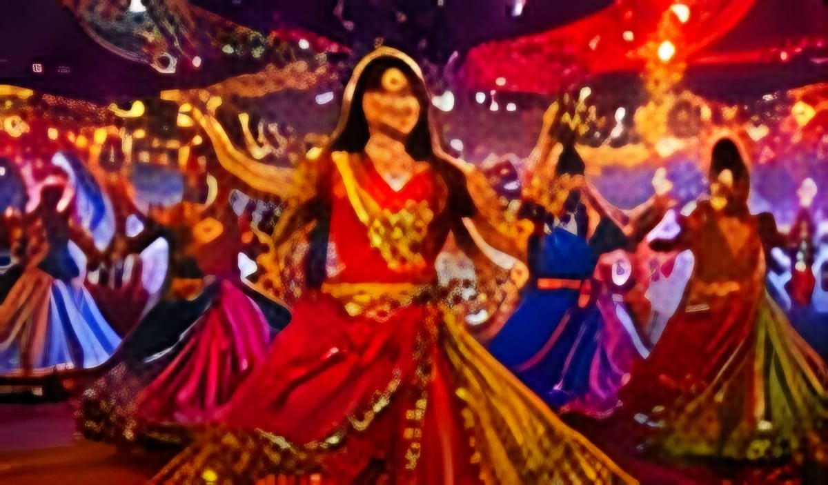 Navratri Garba ground with decorative lighting